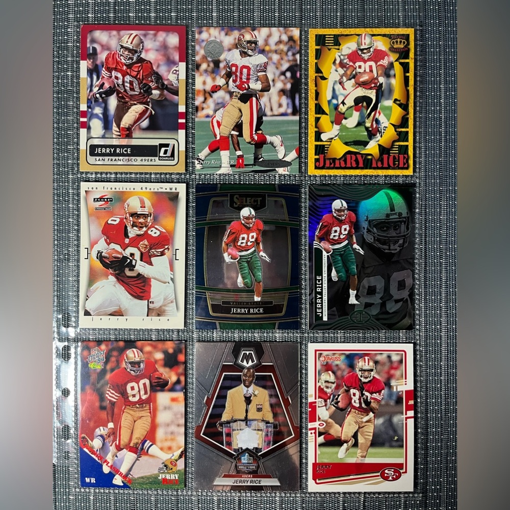 🏈 Jerry Rice NFL National Football League Sports Trading Cards, Qty 9, Lot #3